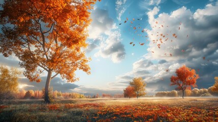 autumn landscape with trees and sky hyper realistic 
