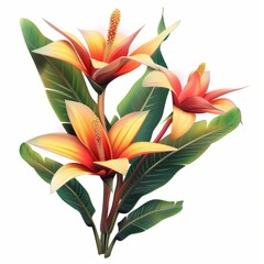 Tropical flower, illustration.  3d cartoon style.