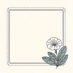 Minimalistic border frame design, in the corner of which there is a flower figurine in a minimalist style, flat color