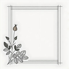 Minimalistic border frame design, in the corner of which there is a flower figurine in a minimalist style, flat color
