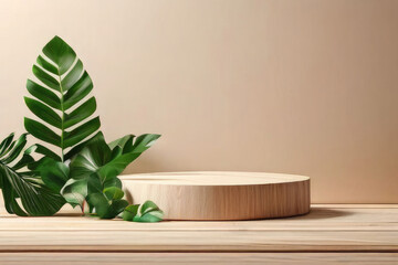 Premium Minimal modern wood slice podium background. ai generative