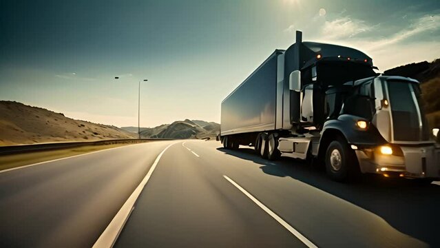 Large Semi Truck Driving Down Highway Generative AI