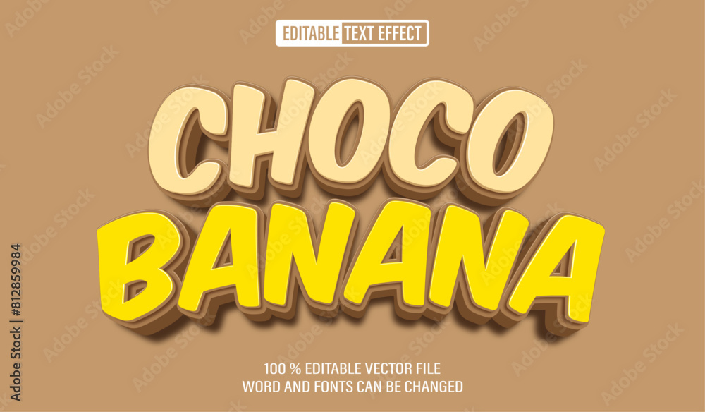 Poster editable 3d text style effect - choco banana text effect template