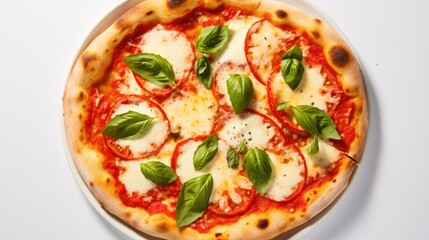 a freshly baked Margherita pizza with vibrant red tomatoes, 