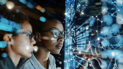 Diverse Executives in Digital Brainstorming Session with Data Visualization