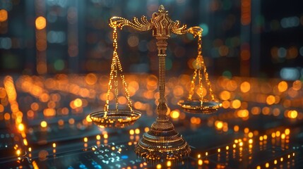 Neon Legal Balance: Symbol of Justice in Digital Data Center