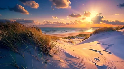 Inviting Sunset View over ocean from dune over North Sea and Canal in Ouddorp Zeeland Province the Netherlands Outdoor scene of coast in nature of Europe : Generative AI