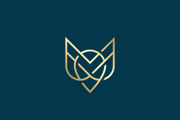 Innovative Golden Emblem of Excellence and Distinction Letter M and Pin Map Logo