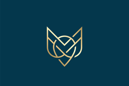 Innovative Golden Emblem of Excellence and Distinction Letter M and Pin Map Logo