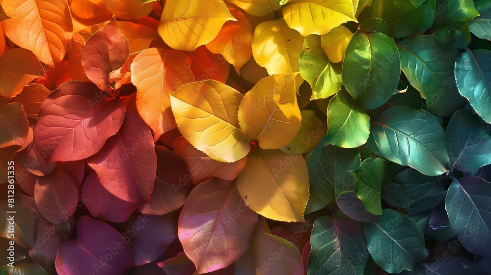 Wall mural autumn leaves rainbow color gradient autumn season change concept : generative ai