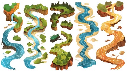 Obraz premium Winding River Flowing Through Lush Green Woodland and Rugged Mountain Landscape Showcasing the Stunning Beauty of the Natural Environment