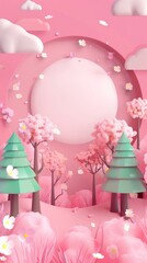 Product booth background: 3D pink forest tree product booth background