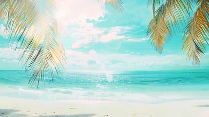 Keuken foto achterwand Beautiful tropical beach banner White sand coco palms travel tourism wide panorama Summer sea horizon idyllic island nature scene Amazing beach landscape Luxury island resort vacation  : Generative AI © Generative AI