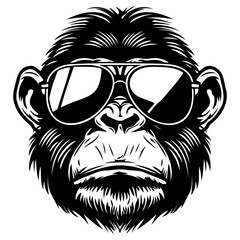 Obraz premium Cool ape wearing sunglass black silhouette logo svg vector, buffalo icon illustration.