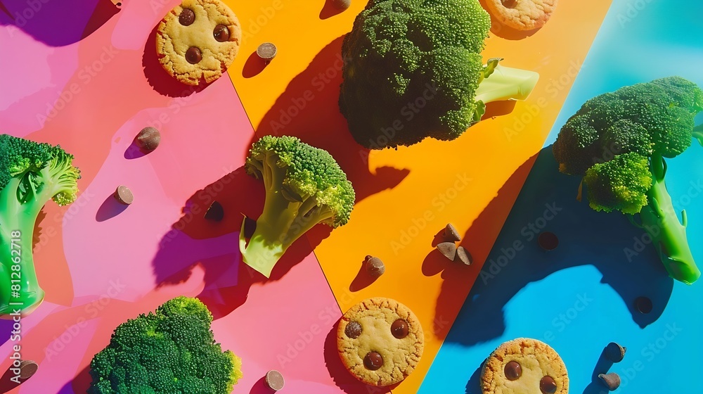 Poster in this board game broccoli beats chocolate chip cookies that means healthy food is better than junk