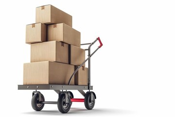 A hand truck stacked with boxes, depicted with distinct lines, isolated on white background