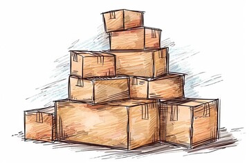 A stack of cardboard boxes, drawn