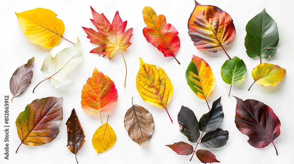 Poster autumn creative composition colorful leaves on white background fall leaves autumn background flat l