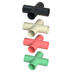 3d realistic 4ways circular PVC PPR pipe rendering. 