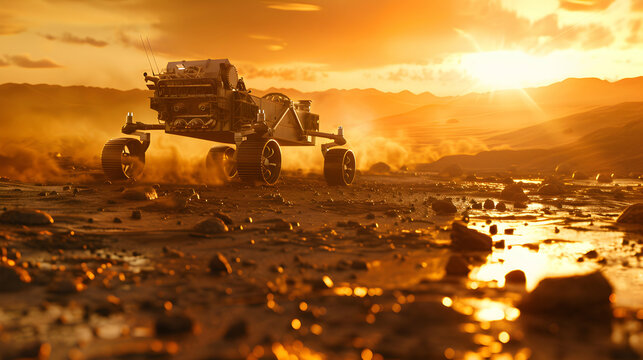 Exploring Martian Terrain: Engineers Testing Mars Rover in Simulated Landscape for Planetary Study