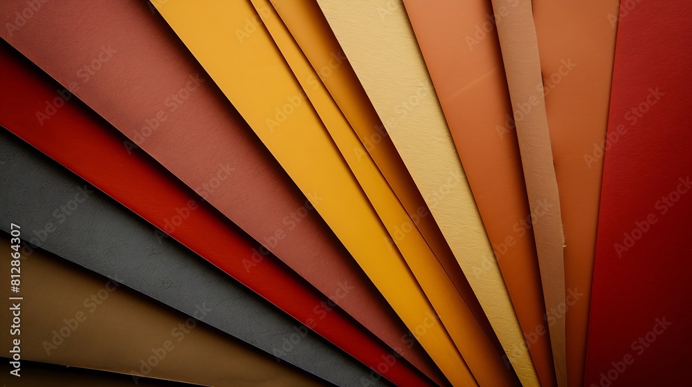 Aufkleber from above layout of colorful cardboard sheets in brown and grey shades : generative ai