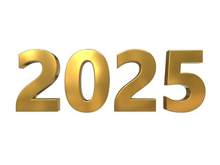 3D Golden 2025 rendering, Happy New Year design element for calendar