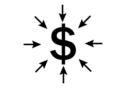 S&iacute;mbolo negro de d&oacute;lar rodeado de flecha.