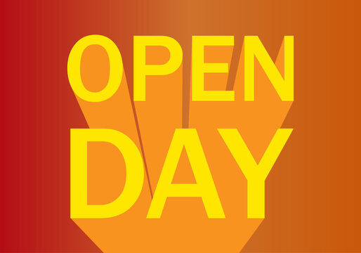 Cartel amarillo y naranja de d&iacute;a de apertura.