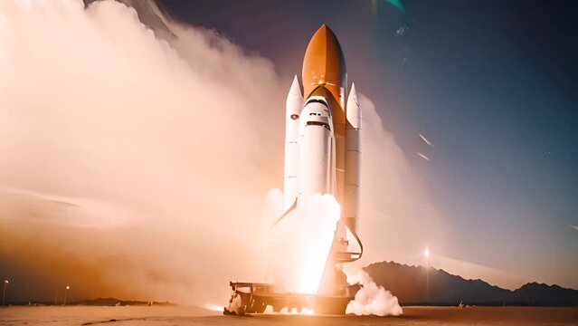 Space Shuttle Taking Off at Night Generative AI