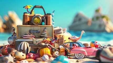 Vacation and travel a huge pile of things for the holiday : Generative AI