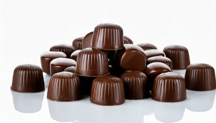 Chocolate stacked against a white background..
