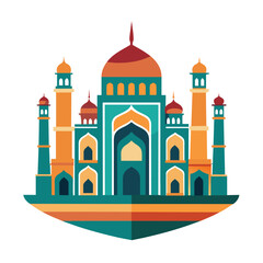 Fototapeta premium A building featuring a striking red dome and two towering structures, A clean design of the Taj Mahal, minimalist logo