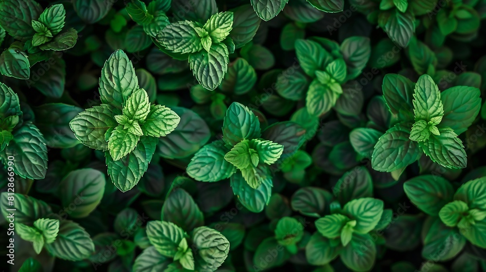Poster mint leaves background green peppermint leaves pattern layout design top view spermint plant growing