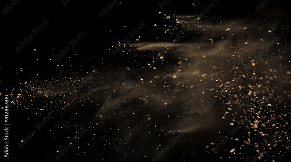 Leinwandbilder dust and wood chips on a black background dirt particles fly in the air layout for design some dust 