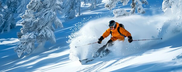 A skier carving fresh tracks down a snow-covered slope