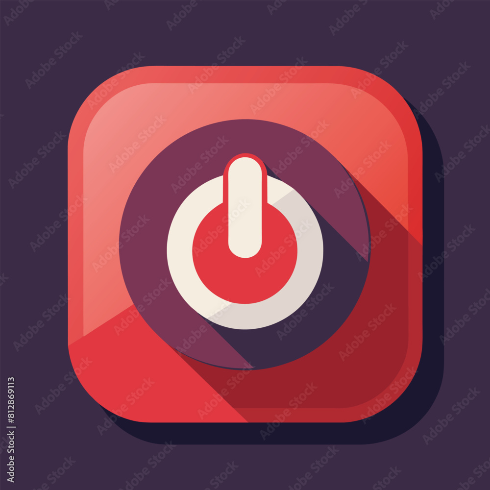 Poster flat icon with long shadow representing a power button, a minimalist interpretation of a power butto
