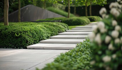 Stone Pathways and Garden Elegance. Generative AI