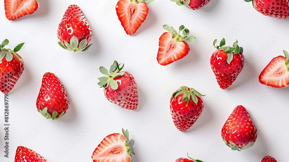 Poster creative layout made of strawberry on the white background flat lay food concept macro concept : gen