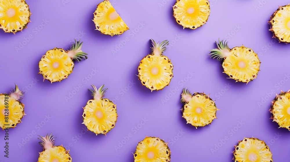 Poster creative layout made of pineapple on the purple background flat lay food concept macro concept : gen