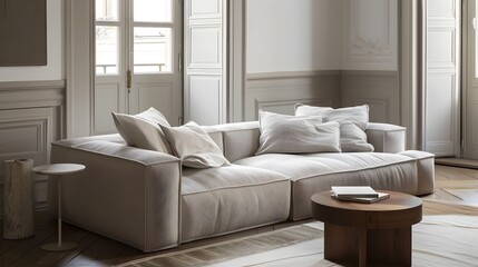Cozy and Minimalist Modern Living Room with Comfortable Sofa and Bright Ambiance
