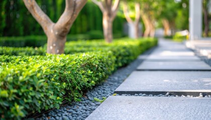 Regal Serenity: Crisp Stone Pathway Encased in Lush Greenery - Royal Garden Elegance. Generative AI