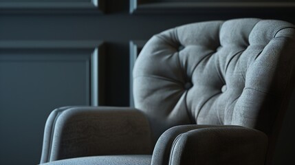 Modern interior design for home office interior details upholstered furniture against the background of a dark classic wall : Generative AI