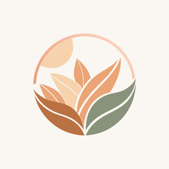 Fototapeta premium A sophisticated logo design incorporating delicate leaves for a natural beauty brand, A minimalist logo for a natural beauty brand with a soft, muted color palette