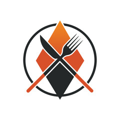 A fork and knife with a flame in the middle, symbolizing heat and cooking, Chic logo incorporating a stylized pet collar design, minimalist logo
