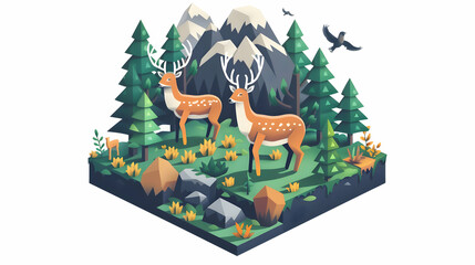 Alpine Meadows Wildlife: Biodiversity and Conservation   Isometric Flat Design Icon Illustrating Alpine Wildlife in Natural Habitat