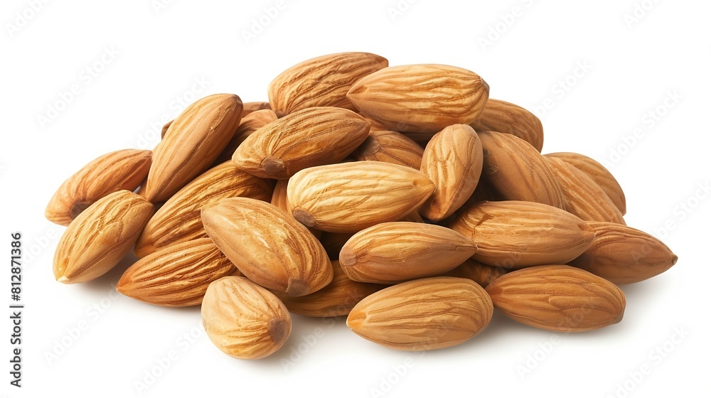 Poster Small pile of almonds isolated on white background Closeup Package design element with clipping path : Generative AI