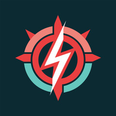 Fototapeta premium A red and white lightning bolt stands out against a stark black background, A minimalist symbol depicting the power of branding for a marketing firm