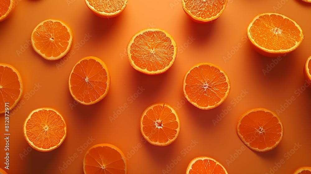 Poster creative layout made of orange flat lay food concept macro concept orange background : generative ai