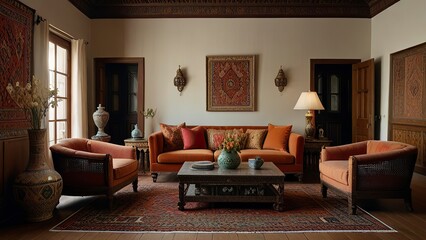 Elegant Abode: Vibrant Rugs, Ornate Tea Sets & Ceramic Vases