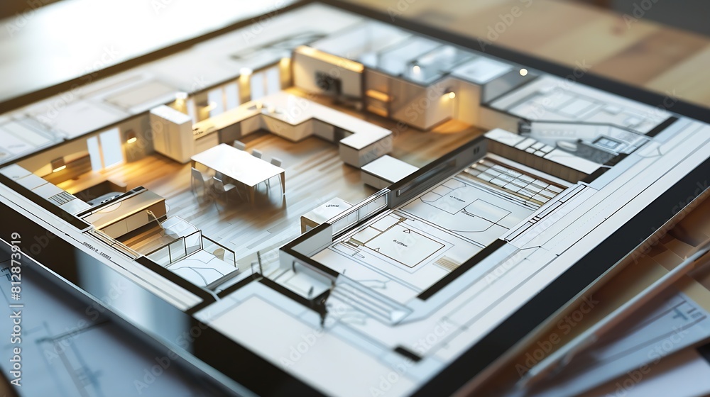 Poster interior layout plan on tablet computer : generative ai